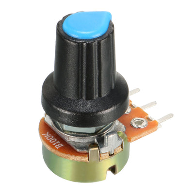 Harfington Uxcell 6Pcs 100K Ohm Variable Resistors Single Turn Rotary Carbon Film Taper Potentiometer with Knobs