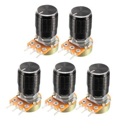 uxcell Uxcell 5 Pcs 100K Ohm Variable Resistors Single Turn Rotary Carbon Film Taper Potentiometer with Knobs