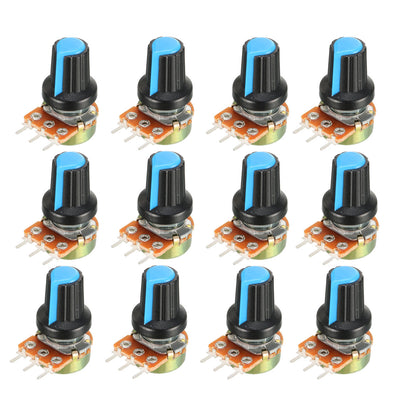 uxcell Uxcell 12Pcs 10K Ohm Variable Resistors Single Turn Rotary Carbon Film Taper Potentiometer with Knobs