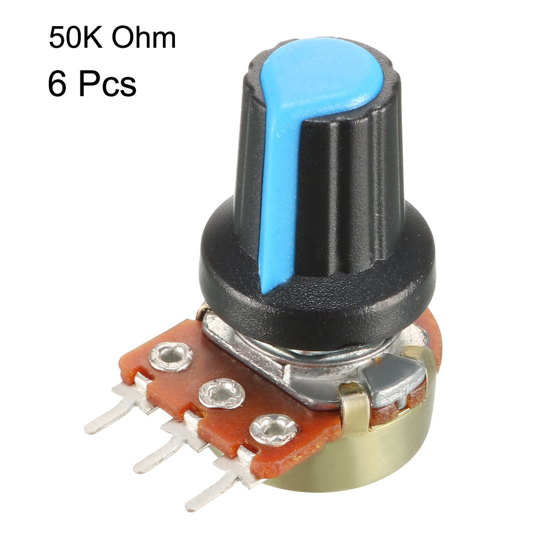 uxcell Uxcell 6Pcs 50K Ohm Variable Resistors Single Turn Rotary Carbon Film Taper Potentiometer with Knobs