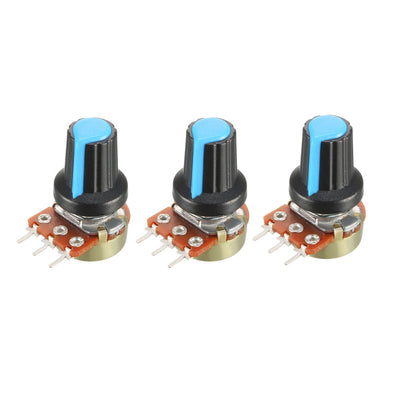 uxcell Uxcell 3Pcs 5K Ohm Variable Resistors Single Turn Rotary Carbon Film Taper Potentiometer with Knobs