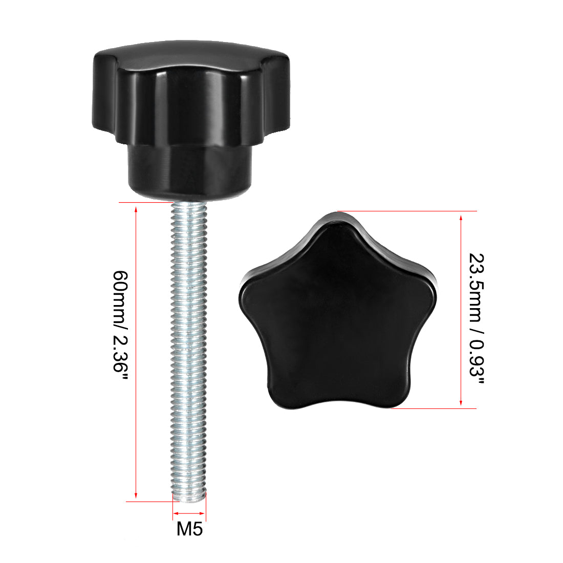 uxcell Uxcell Star Knobs Grips Male Thread  Steel Zinc Stud Black Placement PP