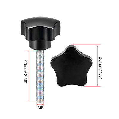 Harfington Uxcell Star Knobs Grips M8 x 60mm Male Thread  Steel Zinc Stud Black PP