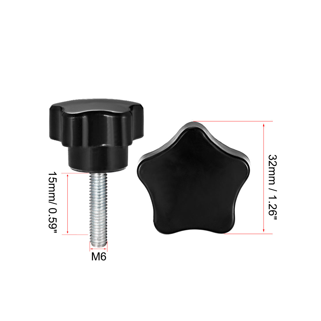 uxcell Uxcell Star Knobs Grips Male Thread  Steel Zinc Stud Black Placement PP