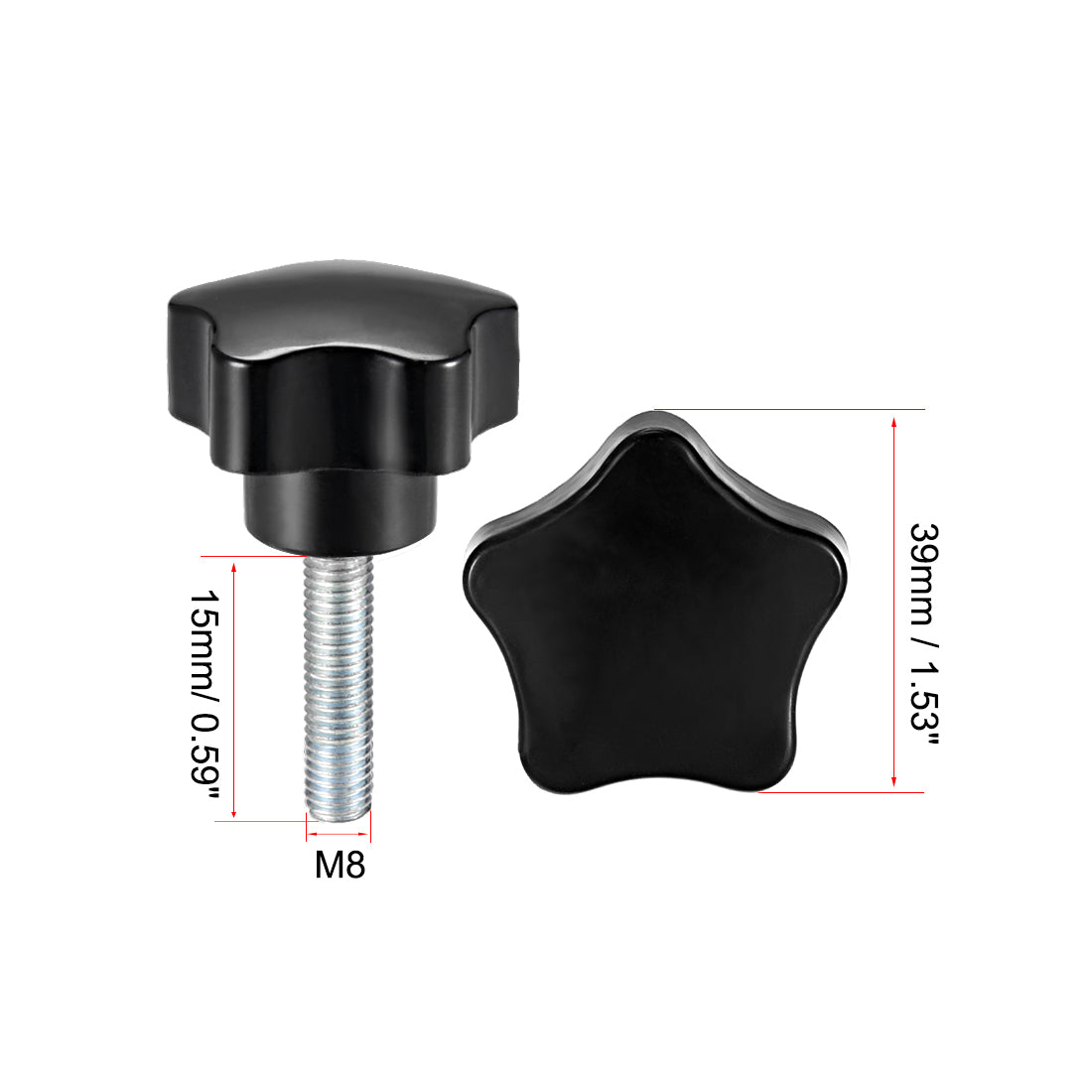 uxcell Uxcell Star Knobs Grips Male Thread  Steel Zinc Stud Black Placement PP