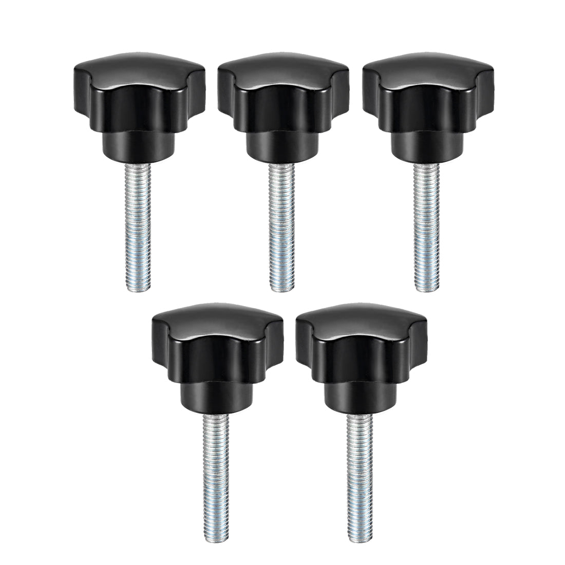 Uxcell Uxcell 5 Pcs Star Knobs Grips M10 x 30mm Male Thread  Steel Zinc Stud Black PP