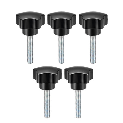 Harfington Uxcell 5 Pcs Star Knobs Grips M10 x 30mm Male Thread  Steel Zinc Stud Black PP