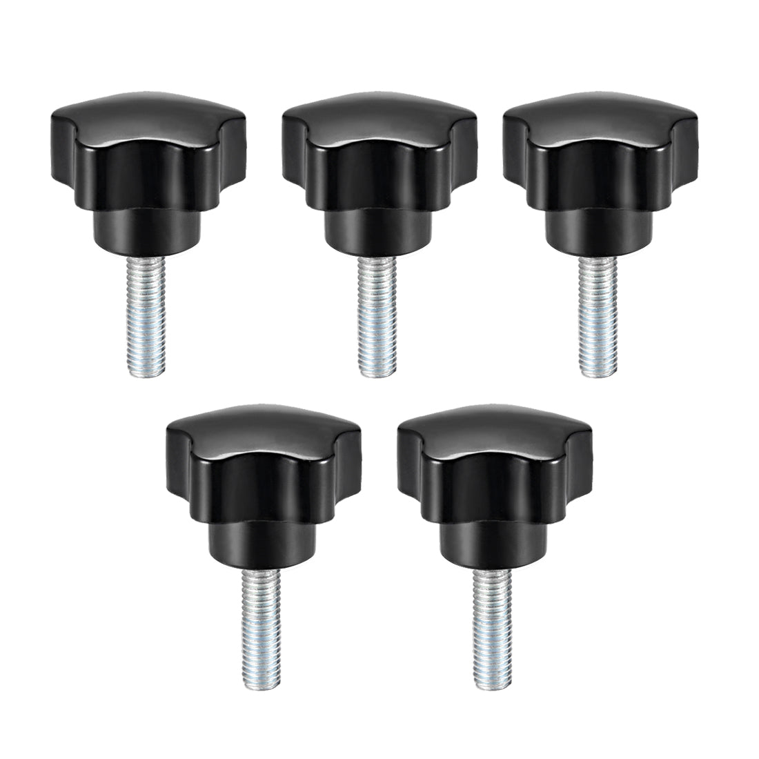 Uxcell Uxcell 5 Pcs Star Knobs Grips M10 x 30mm Male Thread  Steel Zinc Stud Black PP