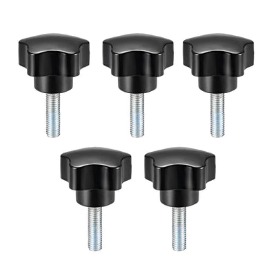 Harfington Uxcell 5 Pcs Star Knobs Grips M10 x 30mm Male Thread  Steel Zinc Stud Black PP