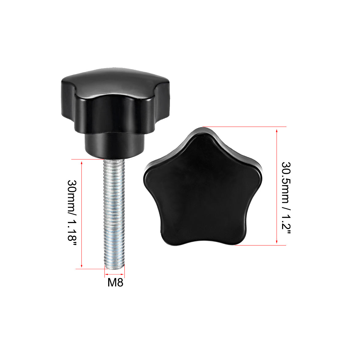 uxcell Uxcell Star Knobs Grips Male Thread  Steel Zinc Stud Black Placement PP