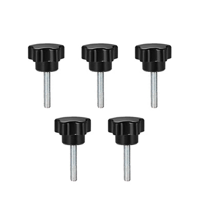 Harfington Uxcell 5Pcs Star Knob Grip Male Thread  Steel Zinc Stud Black PP