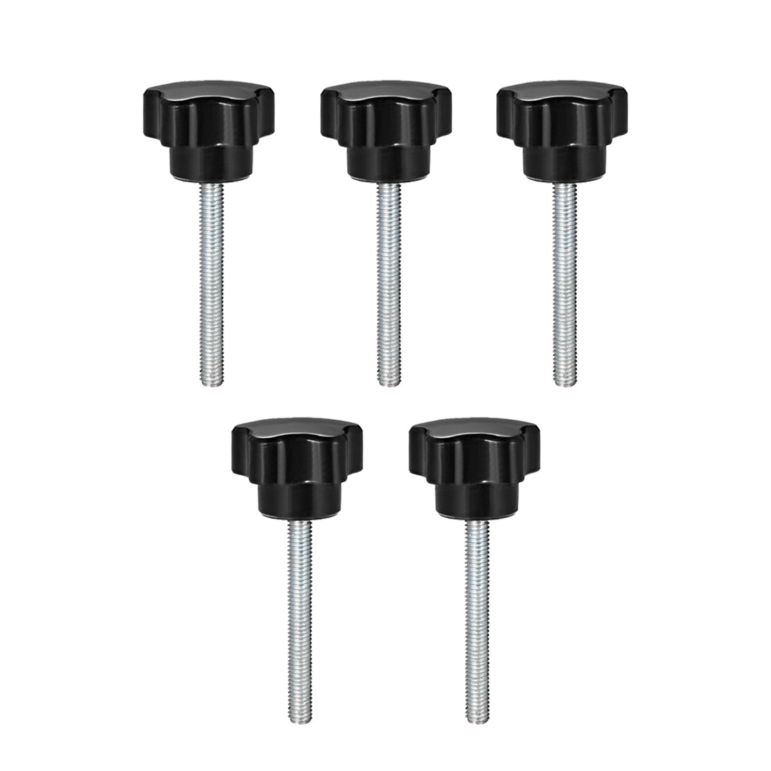 Uxcell Uxcell 5 Pcs Star Knobs Grips M10 x 30mm Male Thread  Steel Zinc Stud Black PP