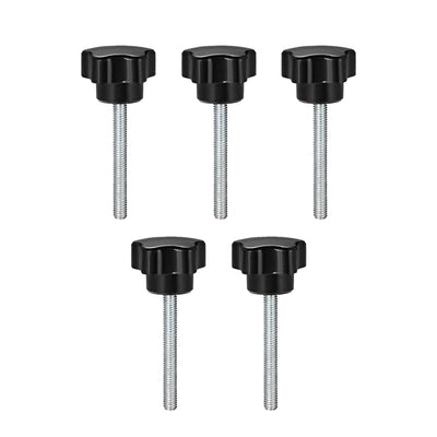 Harfington Uxcell 5 Pcs Star Knobs Grips M10 x 30mm Male Thread  Steel Zinc Stud Black PP