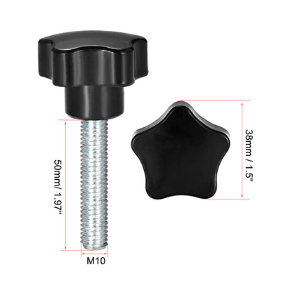 Harfington Uxcell Star Knobs Grips Male Thread  Steel Zinc Stud Black Placement PP