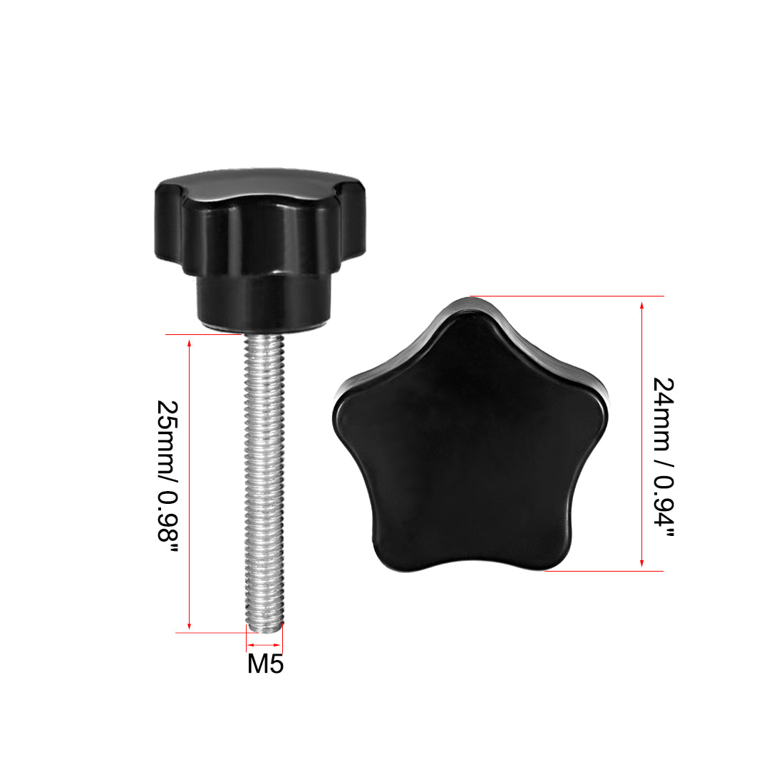 uxcell Uxcell Star Knobs Grips Male Thread  Steel Zinc Stud Black Placement PP