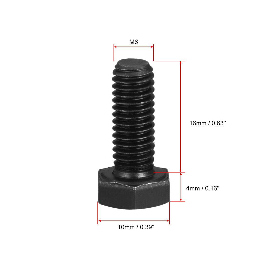 uxcell Uxcell M6x16mm Hex Head Screw Bolts Fastener Grade 8.8 Carbon Steel Black 90pcs