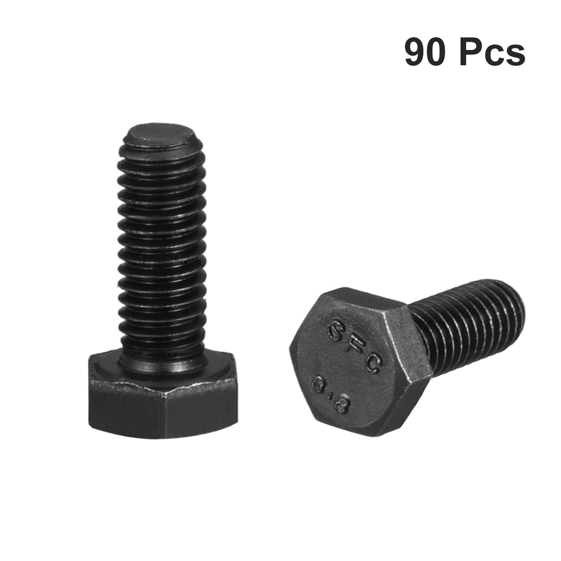 uxcell Uxcell M6x16mm Hex Head Screw Bolts Fastener Grade 8.8 Carbon Steel Black 90pcs