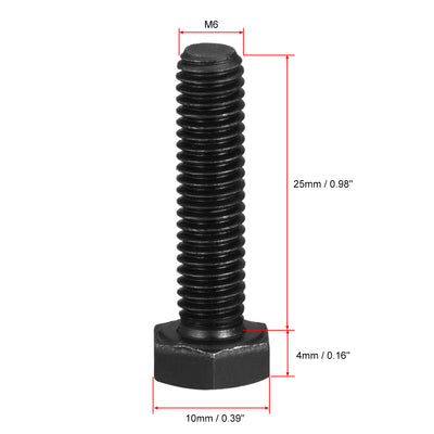 Harfington Uxcell M6x25mm Hex Head Screw Bolts Fastener Grade 8.8 Carbon Steel Black 30pcs