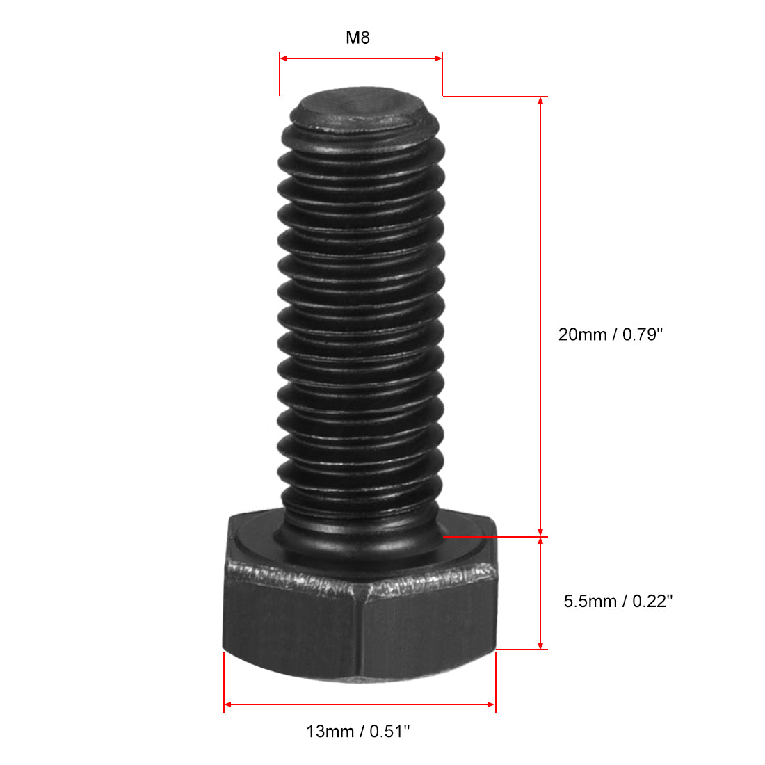 uxcell Uxcell 10 Stk.Hexagon Kopf Schraube Muttern Fastener 8,8 Karbon Stahl Schwarz M8x20mm de