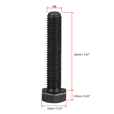 Harfington Uxcell M8x50mm Hex Head Screw Bolts Fastener Grade 8.8 Carbon Steel Black 20pcs