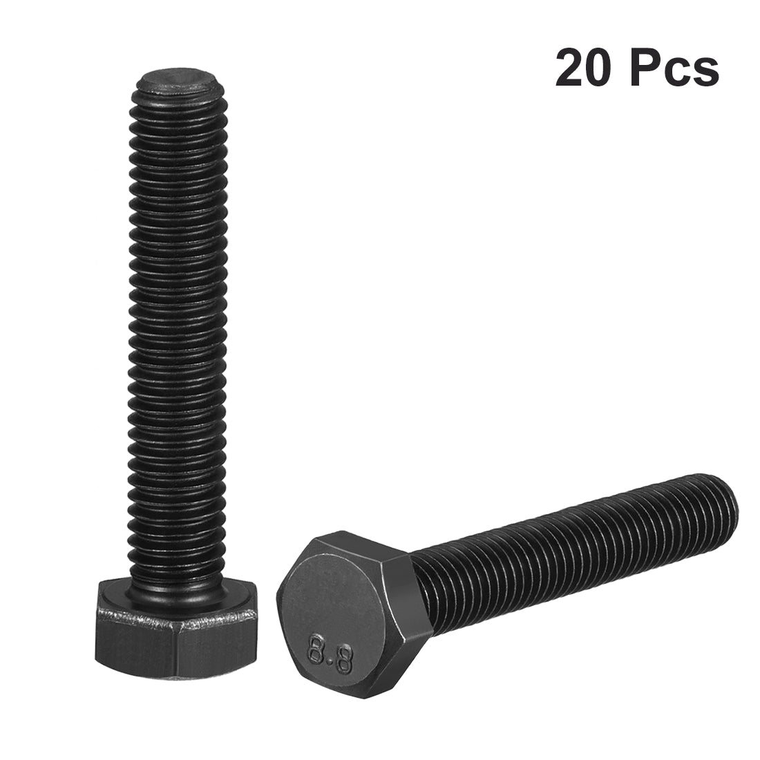 uxcell Uxcell M8x50mm Hex Head Screw Bolts Fastener Grade 8.8 Carbon Steel Black 20pcs