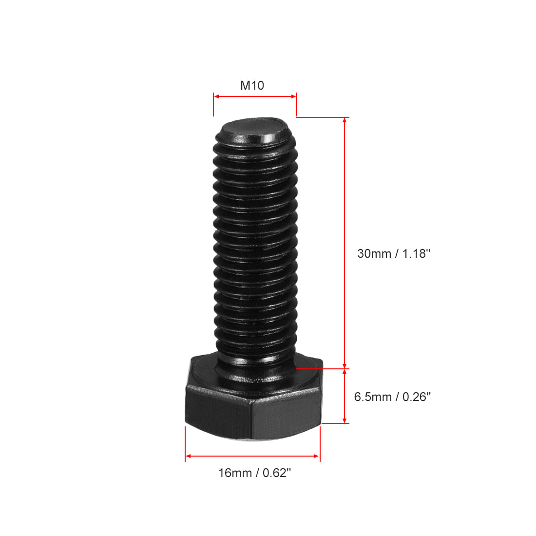 uxcell Uxcell M10x30mm Hex Head Screw Bolts Fastener Grade 8.8 Carbon Steel Black 5pcs