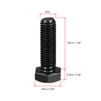 Harfington Uxcell M10x35mm Hex Head Screw Bolts Fastener Grade 8.8 Carbon Steel Black 15pcs