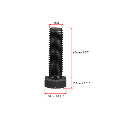 Harfington Uxcell M12x40mm Hex Head Screw Bolts Fastener Grade 8.8 Carbon Steel Black 10pcs