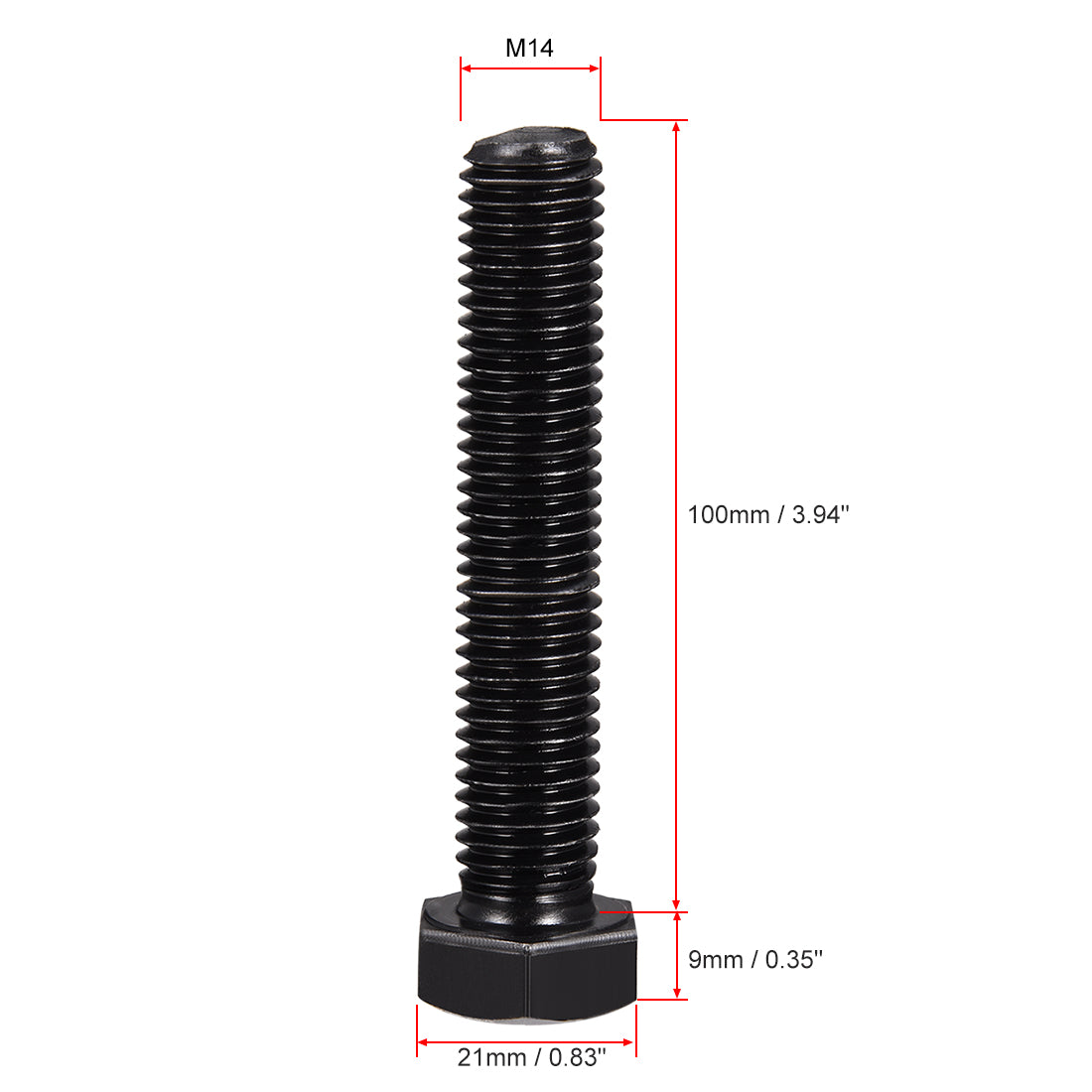 uxcell Uxcell M14x100mm Hex Head Screw Bolts Fastener Grade 8.8 Carbon Steel Black 2pcs