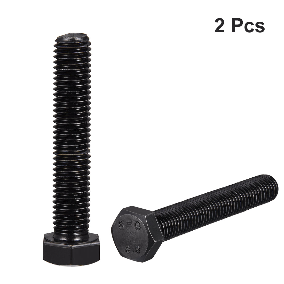 uxcell Uxcell M14x100mm Hex Head Screw Bolts Fastener Grade 8.8 Carbon Steel Black 2pcs