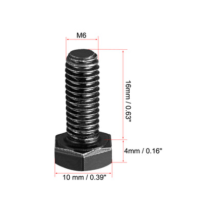 Harfington Uxcell M6x16mm Hex Head Left Hand Screw Bolts Fastener Carbon Steel Black 5pcs