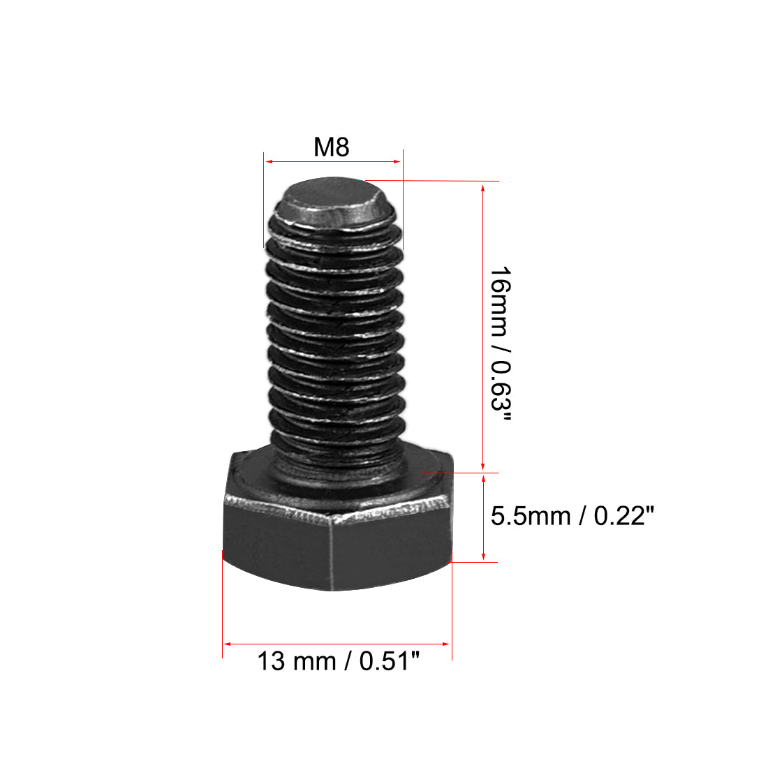 uxcell Uxcell M8x16mm Hex Head Left Hand Screw Bolts Fastener Carbon Steel Black 2pcs