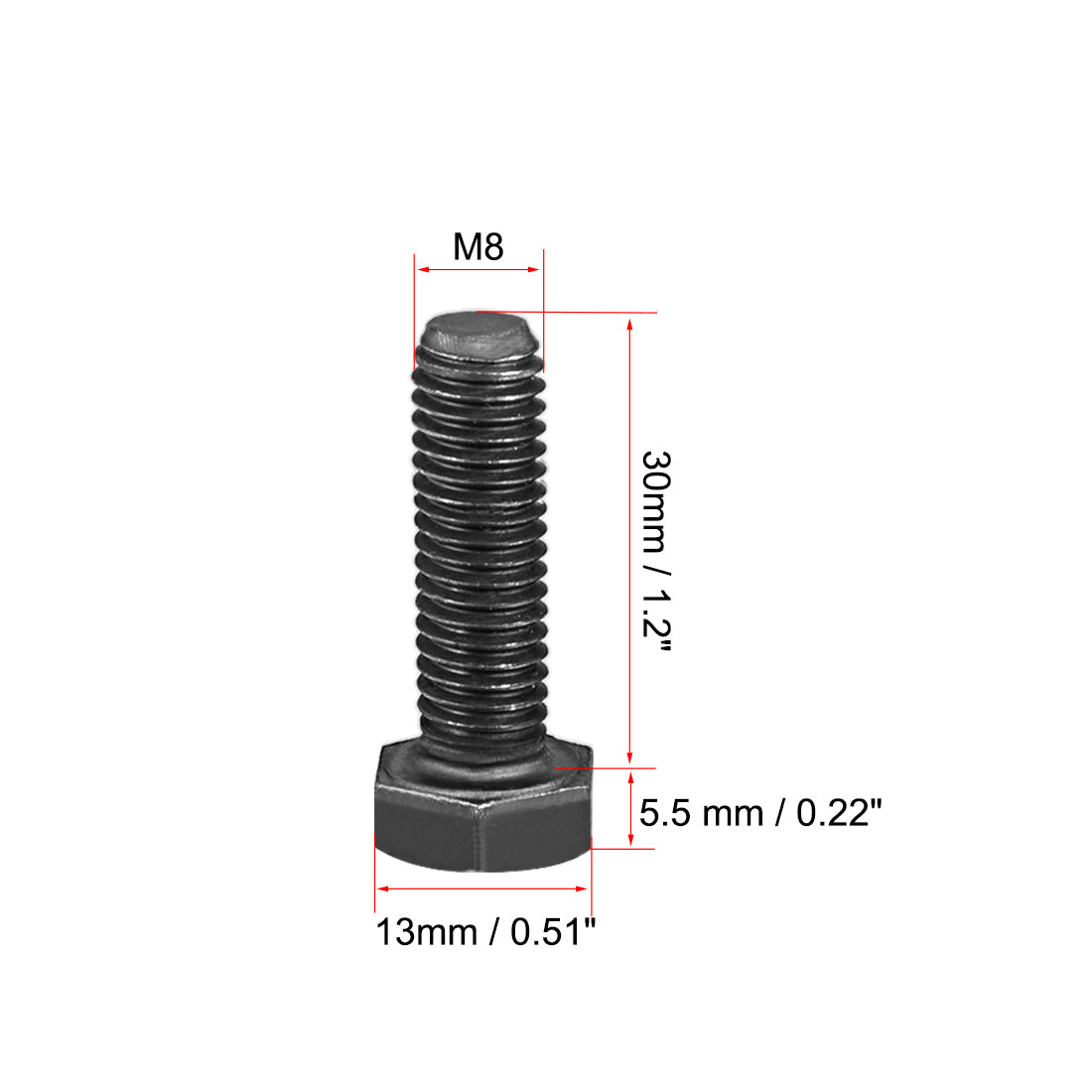 uxcell Uxcell M8x30mm Hex Head Left Hand Screw Bolts Fastener Carbon Steel Black 3pcs