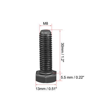 Harfington Uxcell M8x30mm Hex Head Left Hand Screw Bolts Fastener Carbon Steel Black 3pcs