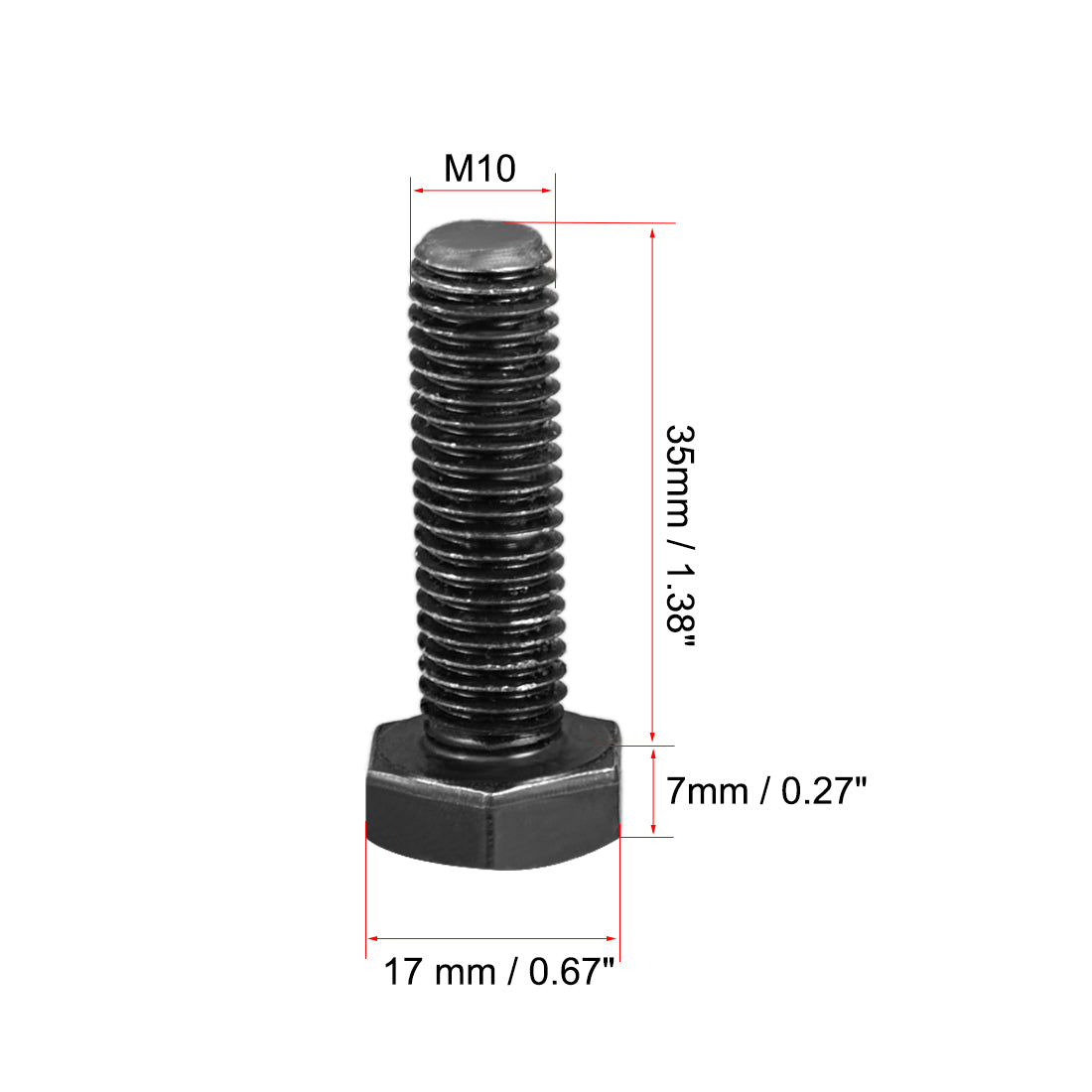 uxcell Uxcell M10x35mm Hex Head Left Hand Screw Bolts Fastener Carbon Steel Black 2pcs