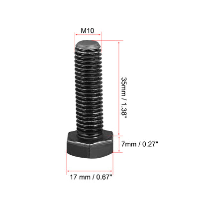 Harfington Uxcell M10x35mm Hex Head Left Hand Screw Bolts Fastener Carbon Steel Black 3pcs