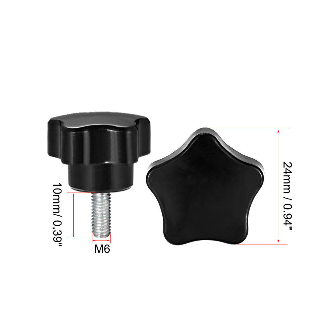 uxcell Uxcell 5Pcs Star Knob Grip Male Thread  Steel Zinc Stud Black PP