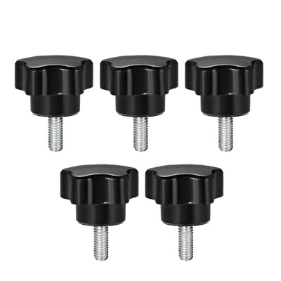 Harfington Uxcell 5Pcs Star Knob Grip Male Thread  Steel Zinc Stud Black PP