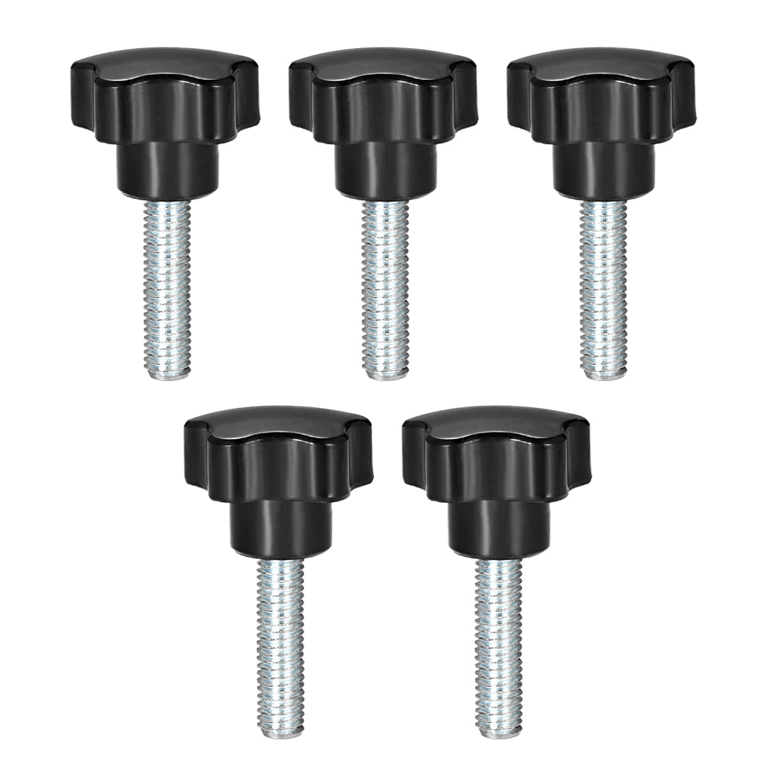 Uxcell Uxcell 5 Pcs Star Knobs Grips M10 x 30mm Male Thread  Steel Zinc Stud Black PP