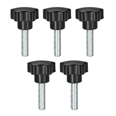 Harfington Uxcell 5 Pcs Star Knobs Grips M10 x 30mm Male Thread  Steel Zinc Stud Black PP