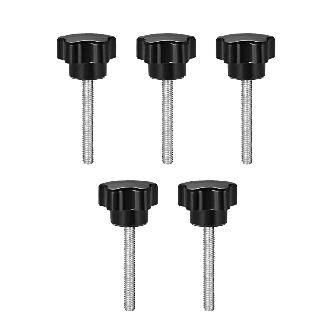 Uxcell Uxcell 5 Pcs Star Knobs Grips M10 x 30mm Male Thread  Steel Zinc Stud Black PP