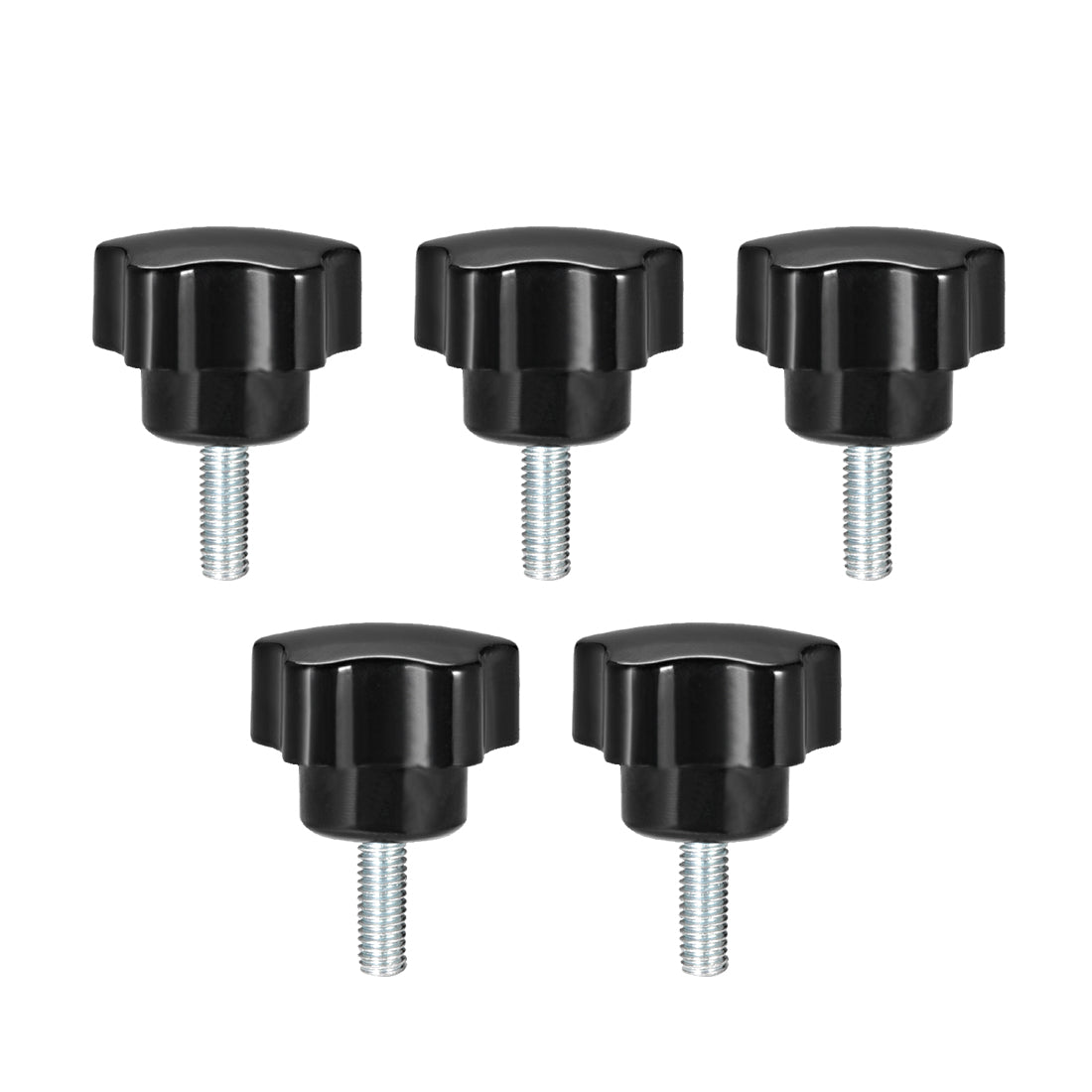 Uxcell Uxcell 5 Pcs Star Knobs Grips M10 x 30mm Male Thread  Steel Zinc Stud Black PP