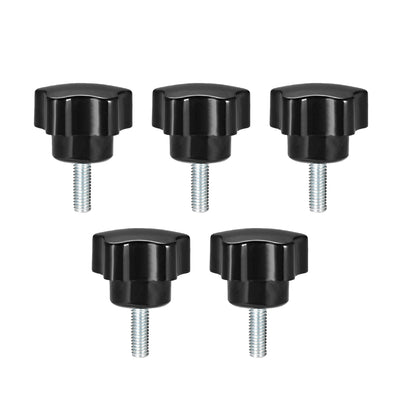 Harfington Uxcell 5 Pcs Star Knobs Grips M10 x 30mm Male Thread  Steel Zinc Stud Black PP