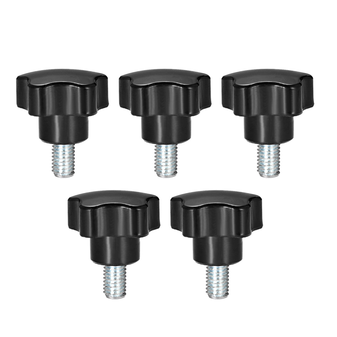 Uxcell Uxcell 5 Pcs Star Knobs Grips M10 x 30mm Male Thread  Steel Zinc Stud Black PP