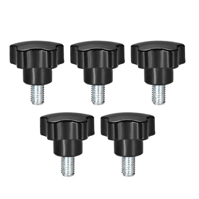 Harfington Uxcell 5 Pcs Star Knobs Grips M10 x 30mm Male Thread  Steel Zinc Stud Black PP