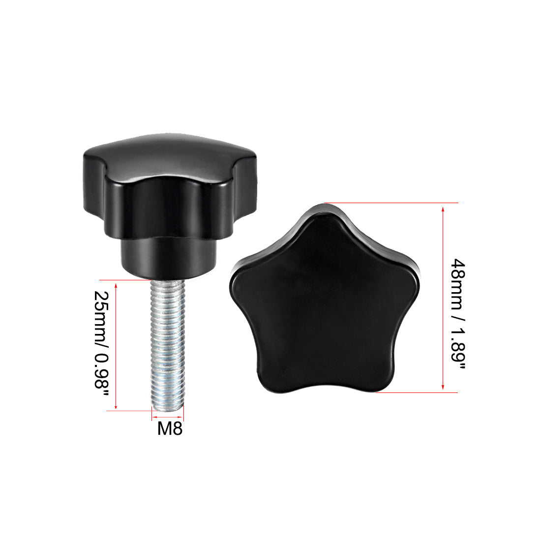 uxcell Uxcell Star Knobs Grips Male Thread  Steel Zinc Stud Black Placement PP