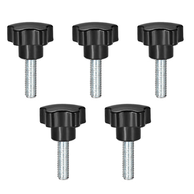 Harfington Uxcell 5Pcs Star Knob Grip Male Thread  Steel Zinc Stud Black PP