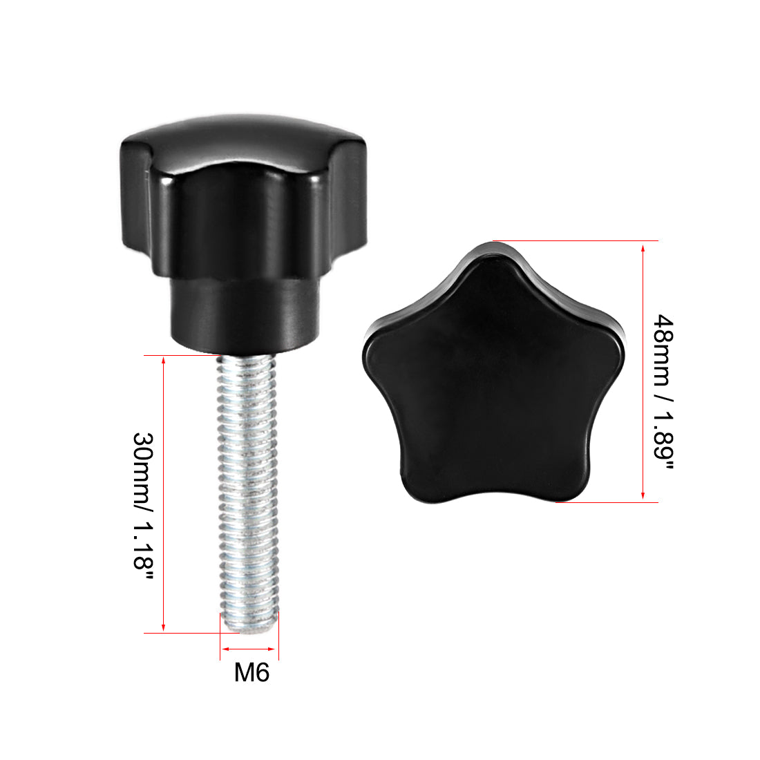 Uxcell Uxcell 5 Pcs Star Knobs Grips M10 x 30mm Male Thread  Steel Zinc Stud Black PP