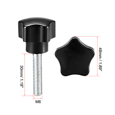 Harfington Uxcell 5 Pcs Star Knobs Grips M10 x 30mm Male Thread  Steel Zinc Stud Black PP