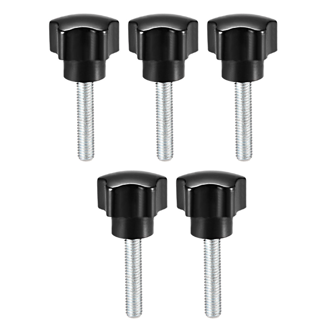 Uxcell Uxcell 5 Pcs Star Knobs Grips M10 x 30mm Male Thread  Steel Zinc Stud Black PP